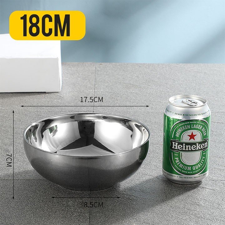 Bát inox 2 lớp chống nóng, Tô Canh Inox Cách Nhiệt 2 Lớp cỡ 18cm