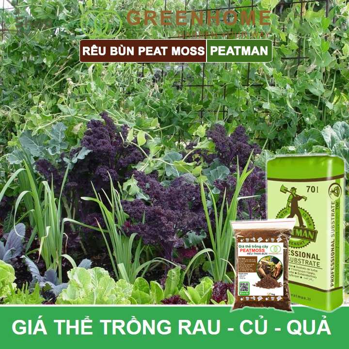 Rêu Than Bùn Peatmoss Greenhome, Bao 1kg, Giá Thể, Cân Bằng Ẩm, Trộn Đất Trồng Sen Đá, Kiểng Lá, Hoa Hồng, Ươm Hạt Giống