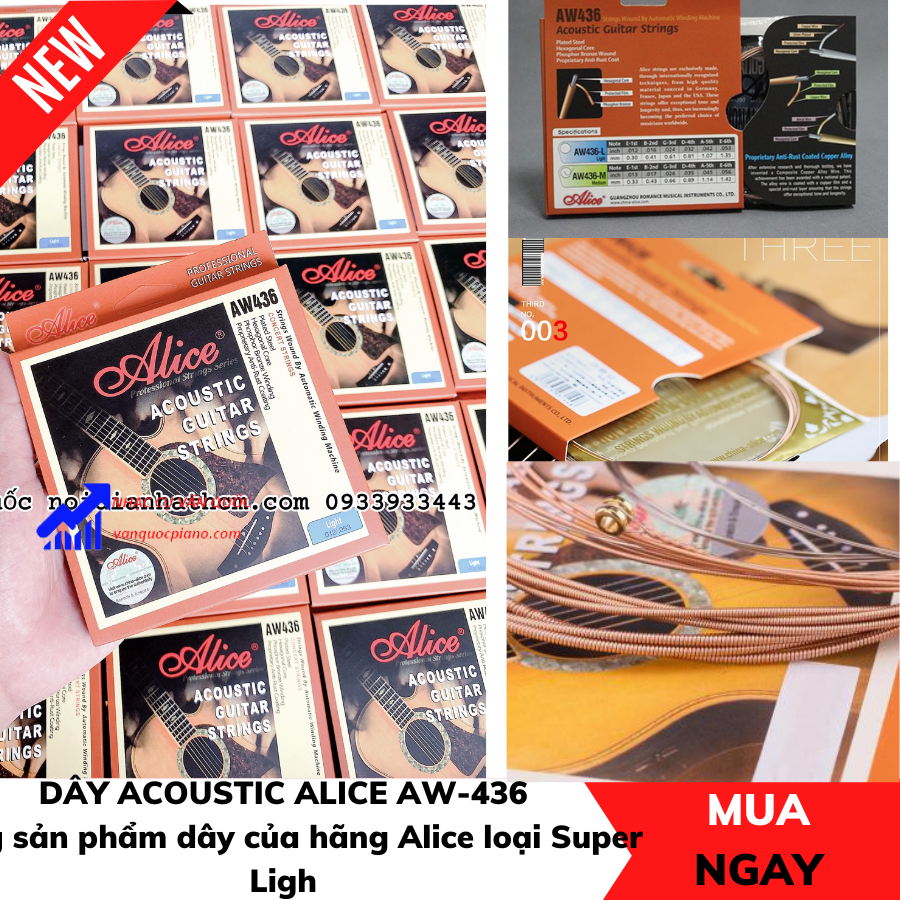 Dây Đàn Guitar Acoustic Alice AW436 AW432 Cỡ Dây 11