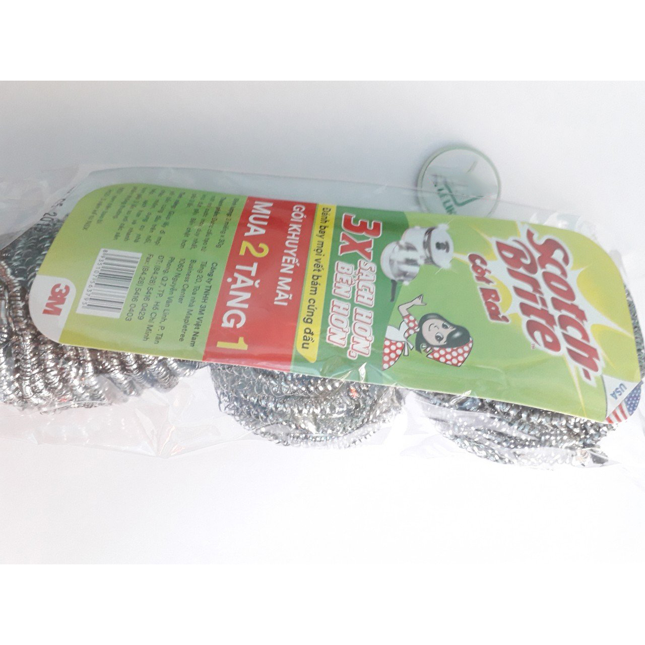 Gói 3 Miếng Cước cọ rửa inox 30gram Scotch Brite 3M