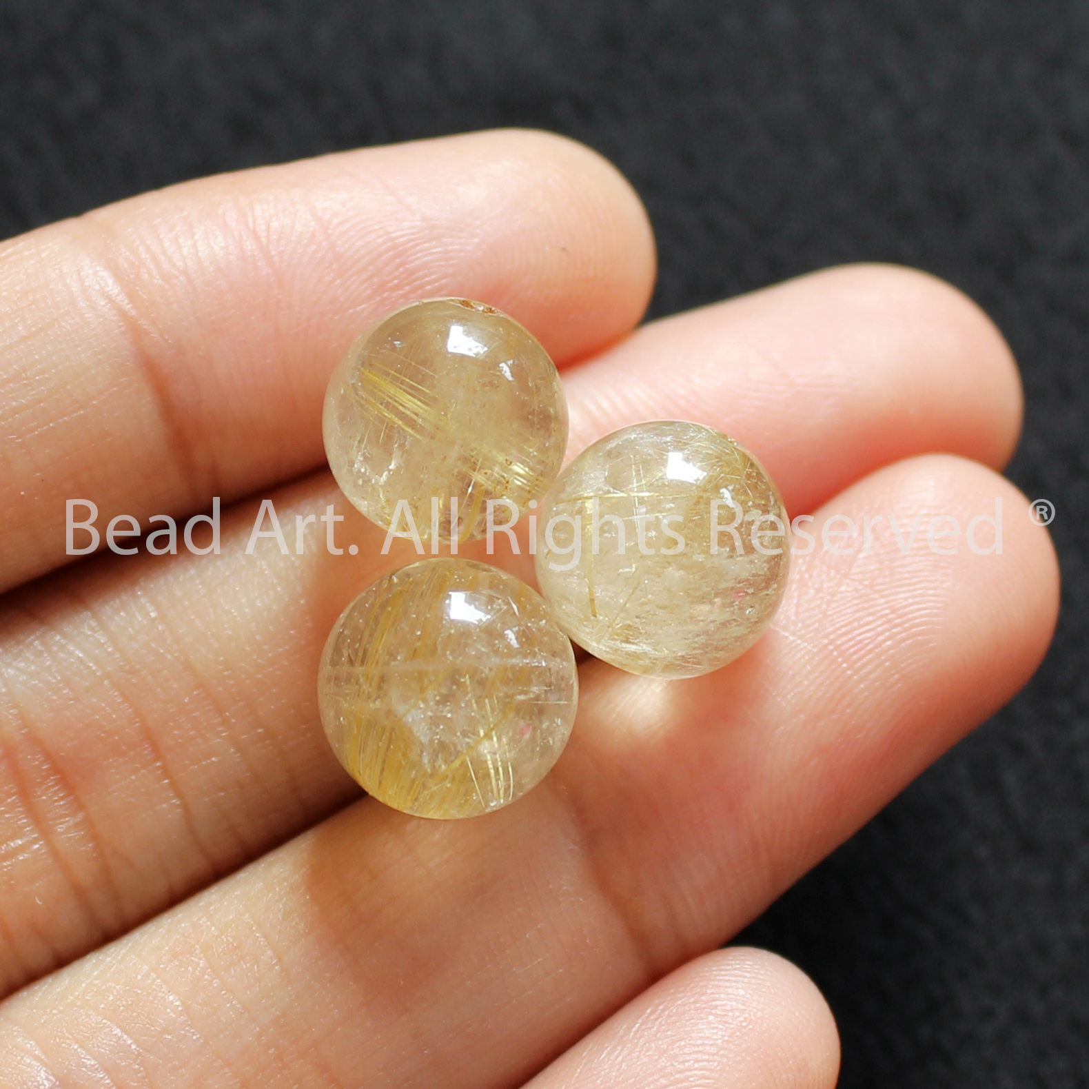 9.5-10MM Thạch Anh Tóc Vàng Tự Nhiên Dạng Tròn Loại B, Đá Phối Vòng Tay Phong Thuỷ, Trang Sức, Chuỗi Hạt, Mệnh Thổ, Kim - Bead Art