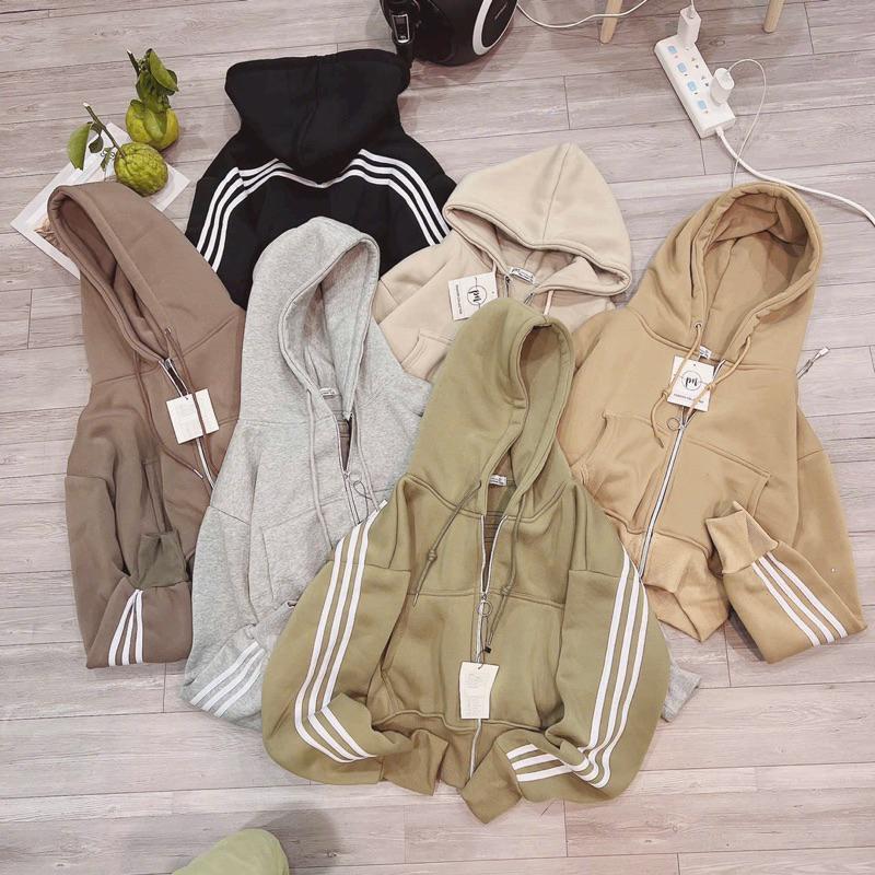 Áo khoác nữ chống nắng Croptop 3 Sọc Dáng Rộng Mũ To 3 sọc bao chất phối đẹp-A2116 - Xám Sọc Nón To