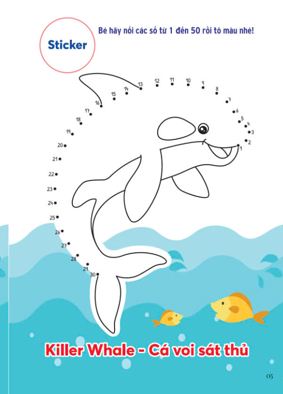 Sách tô màu song ngữ - Nối Số Và Tô Màu - Động Vật Dưới Trang Trại + Sticker (VT)