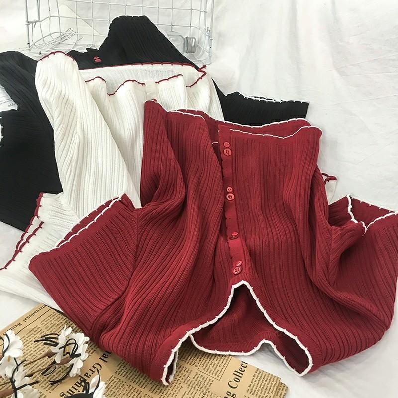 Croptop BIGSIZE viền hot hit 50-80kg -Cúc đỏ