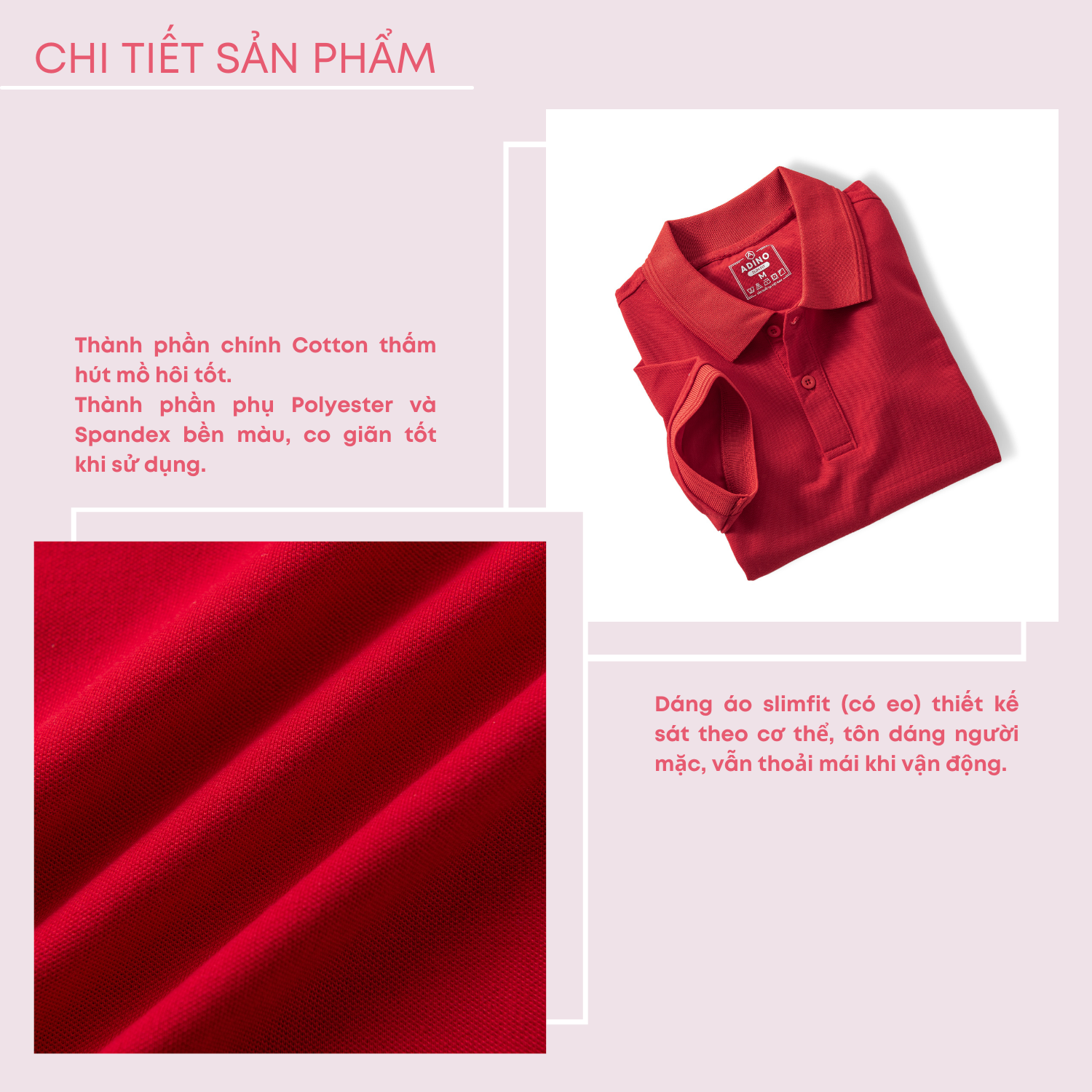 Hình ảnh Áo polo nữ màu đỏ phối viền chìm ADINO vải cotton polyester mềm dáng slimfit công sở hơi ôm trẻ trung APN03