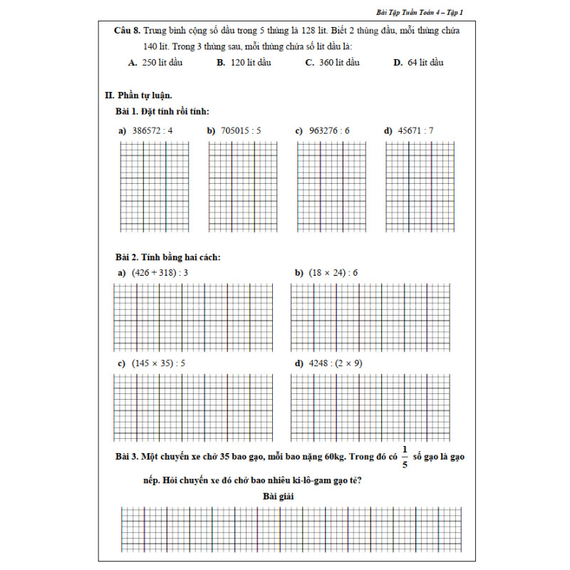 Bài Tập Tuần Toán 4 - Tập 1