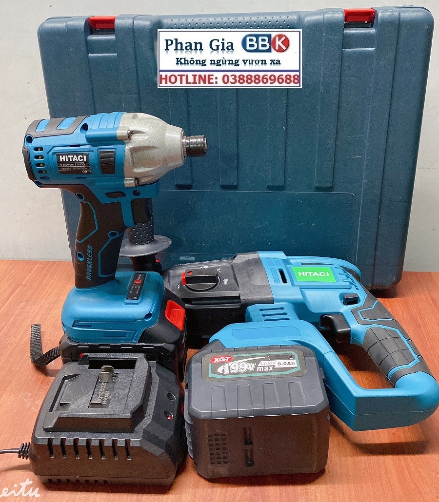 Bộ Combo 2 Máy Khoan Gồm Máy Khoan Đục Bê Tông Và Máy Chuyến Vít 199V - Động Cơ Không Chổi Than - Tặng Hộp Đựng