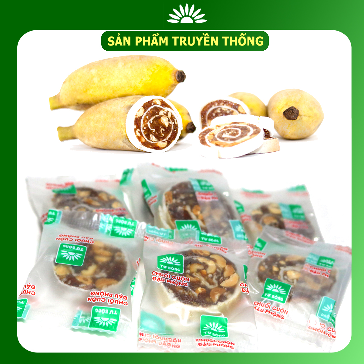 Bánh chuối phồng đậu phộng Tư Bông  500gr- ít ngọt mềm xốp với hương vị truyền thống, đặc sản Đồng Tháp