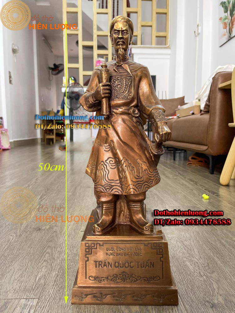 Tượng Trần Hưng Đạo - Trần Quốc Tuấn Bằng Đồng Cao 50cm Màu Nâu - Đồ Thờ Hiên Lượng