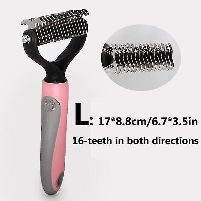 Bàn chải nhà vệ sinh thú cưng với 16 răng, lược tóc đôi để tẩy lông, màu hồng lớn