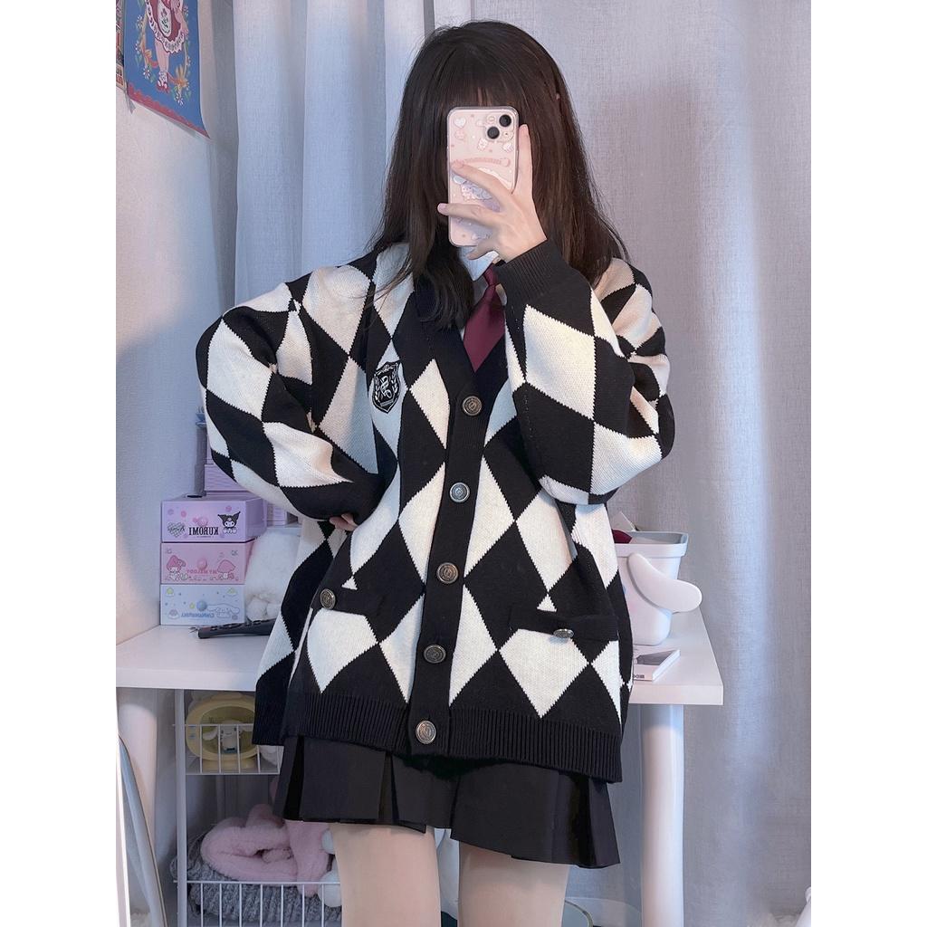Áo khoác cardigan dệt kim họa tiết quả trám nữ sinh đại học Hadu shop