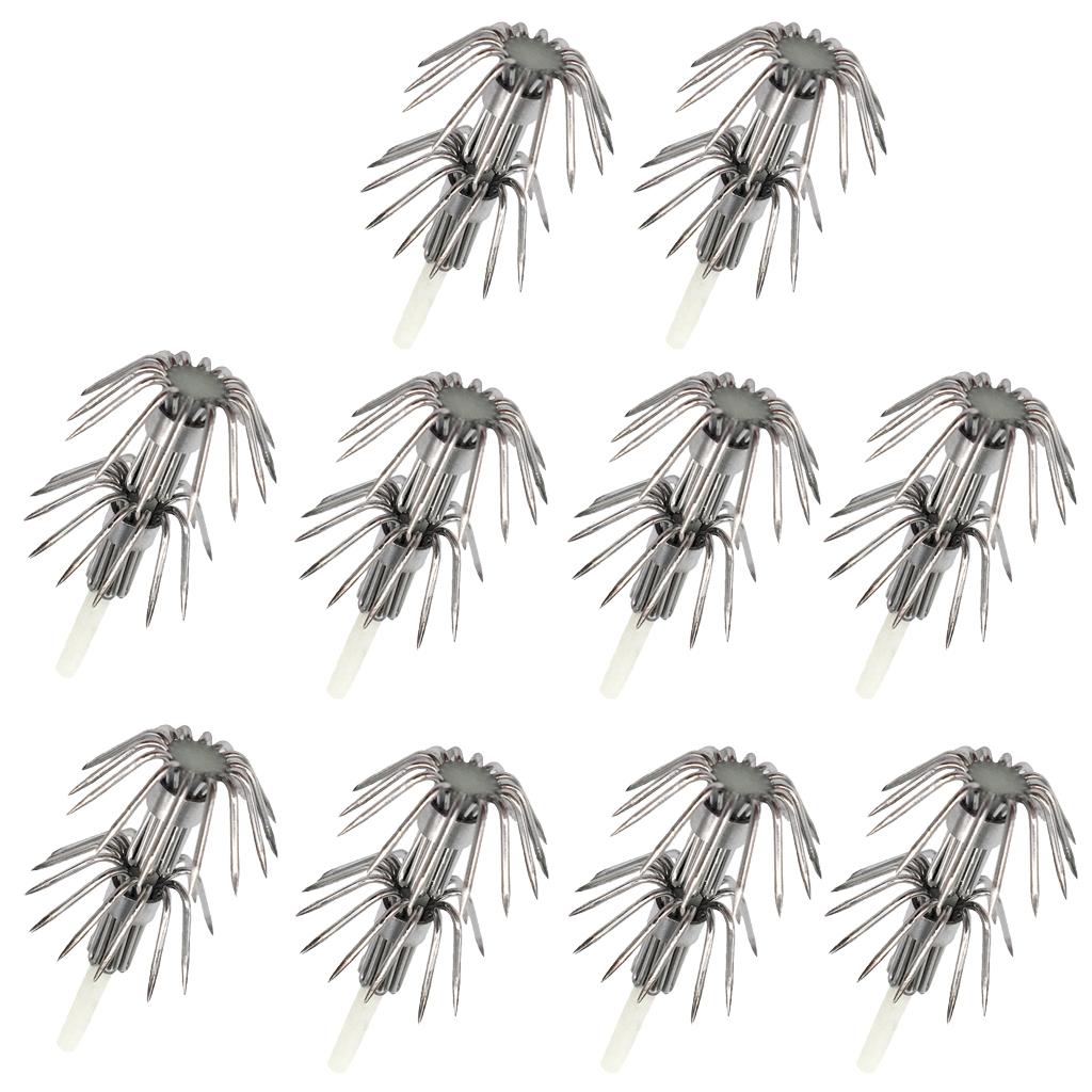 10pcs Stainless Steel Luminous Squid Lure Hooks Fishing Egi Jig Hooks
