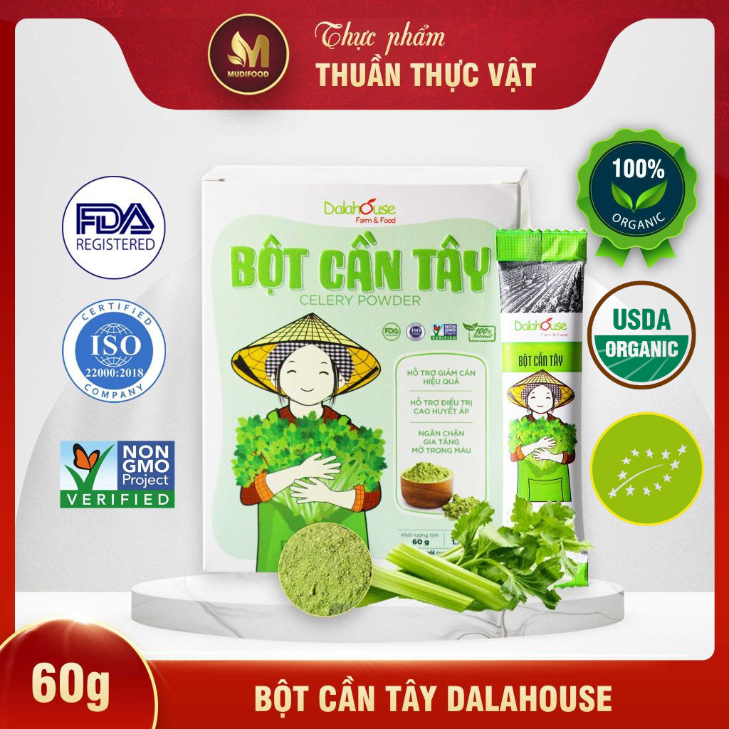 Bột Cần Tây Hữu Cơ Nguyên Chất Sấy Lạnh Dalahouse - Ổn Định Hệ Tiêu Hóa, Detox, Thải Độc, Thanh Lọc Cơ Thể, Giảm Căng Thẳng Mệt Mỏi, Hỗ Trợ Giảm Cân, Cải Thiện Sức Khỏe Tim Mạch, Chống Oxy Hóa, Giảm Cholesterol Xấu - Người Tập Gym, Yoga, Eat Clean