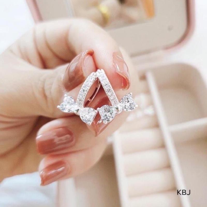 Bông tai nơ bạc ta nạm đá, Khuyên tai tròn cánh nơ gắn đá chất liệu bạc ta-Minh Tâm Jewelry