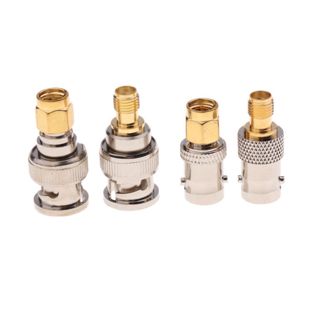 Nickel/Gold-plated RF Coaxial Connector SMA to BNC Adapter Kits 4 Pieces