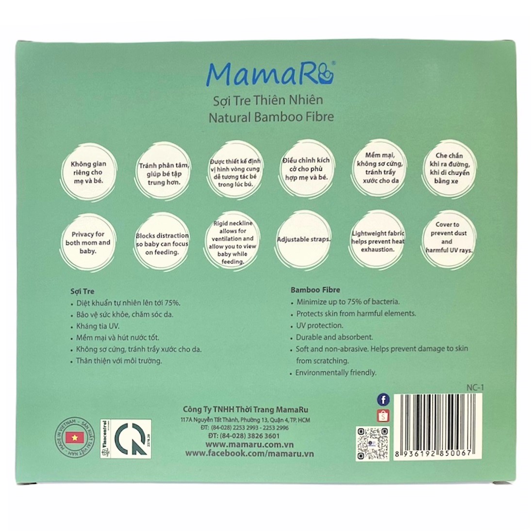 Khăn che bú vải sợi tre cho bé Mamaru MA-CB01 - Diệt khuẩn, hút ẩm tốt, kháng tia UV