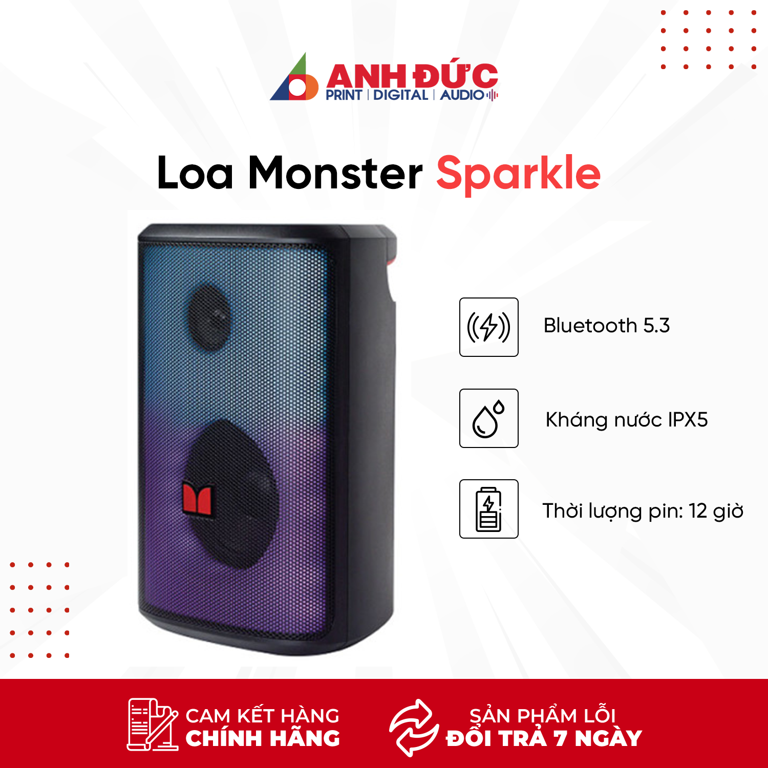 Loa Bluetooth Monster Sparkle (Thời lượng pin 12 giờ) - Hàng chính hãng