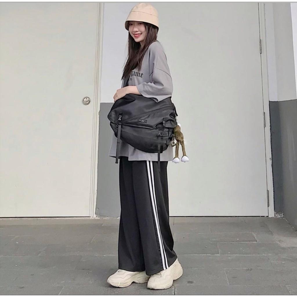 Quần Baggy 2 Sọc Ống Rộng Dáng Suông Unisex (ĐEN/XÁM