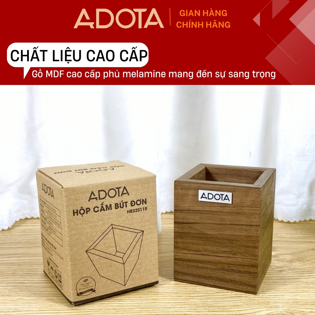 Hộp cắm bút đơn bằng gỗ, ống đựng bút để bàn làm việc cao cấp phong cách sang trọng ADOTA HB22S110