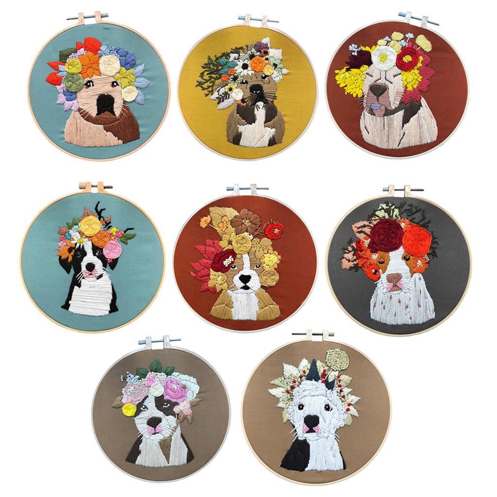 Embroidery Starters Kit Dogs Cross Stitch Handmade DIY Craft with Hoop