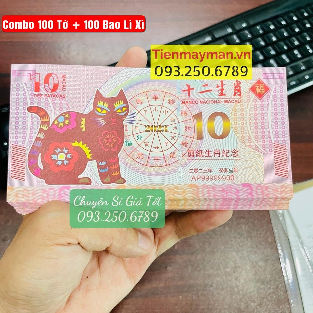 Combo 100 tờ tờ Macao 10 in hình con Mèo để lì xì tết -  lì xì Tết 2023