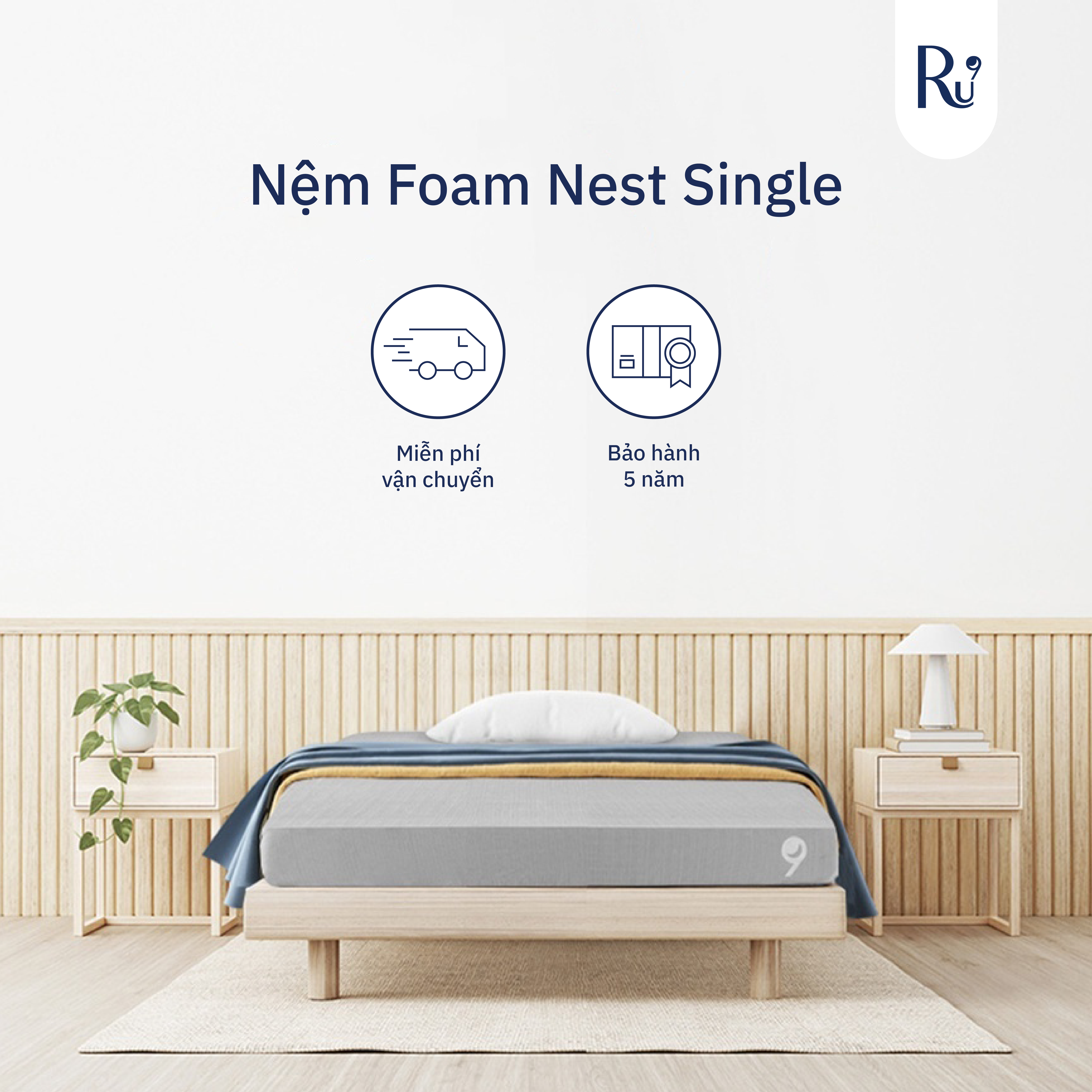 Nệm Foam Nest Ru9 15cm Cao Cấp  Ngăn Cách Chuyển Động  2 Lớp Foam Nâng Đỡ  6 Kích Thước – 1m2 x 2m x 15cm