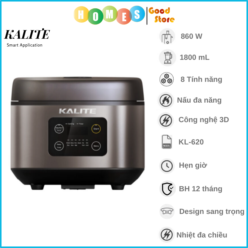 Nồi Cơm Điện Tử KALITE KL-620 Thương Hiệu Úc Công Suất 860W Dung Tích 1.8L 8 Chế Độ Nấu - Hàng Chính Hãng