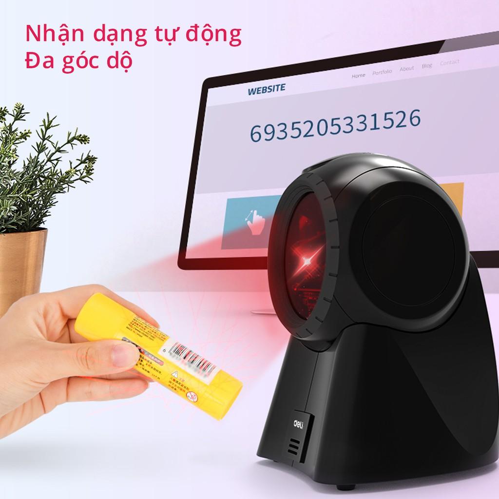 Máy quét mã vạch bắn mã hóa đơn laser siêu nhạy để bàn Deli - Phù hợp cho thanh toán shop, cửa hàng bán lẻ, siêu thị - Hàng chính hãng - E14884