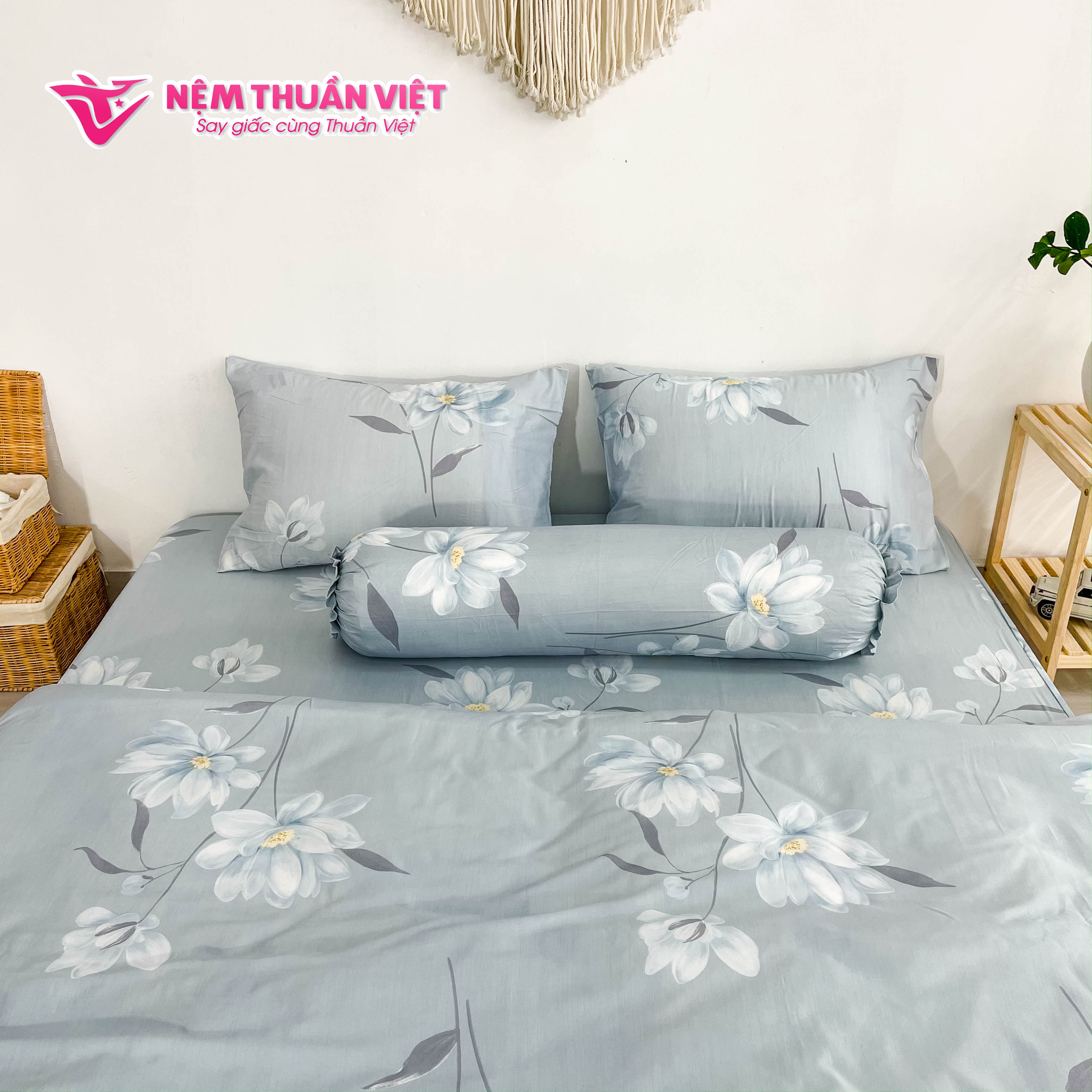 Bộ Ga 4 Món Tencel Thuần Việt - Bộ sản phẩm gồm 2 vỏ gối nằm, 1 vỏ gối ôm, 1 ga - Mã sản phẩm T14