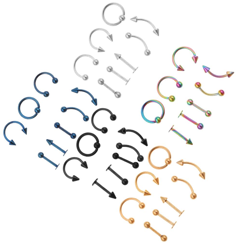 8 Pieces Nose Lip Tongue Eyebrow Tragus Piercing Body Jewelry 16g Gold