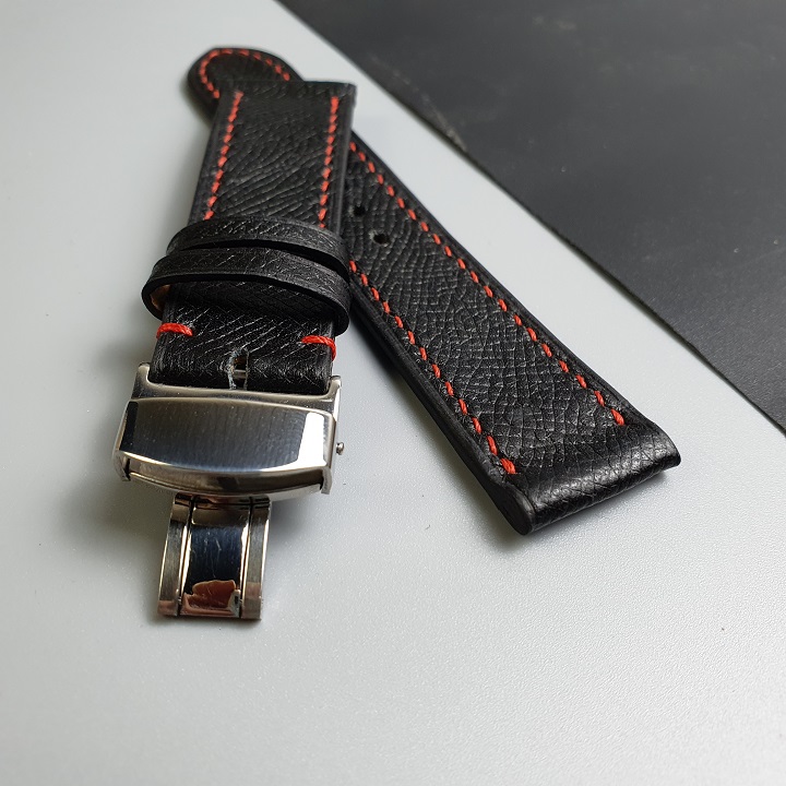 Dây đồng hồ da Epsom khóa bướm AL106 – Size 20 / Size 22; 100% da bò thật, BH 3 năm