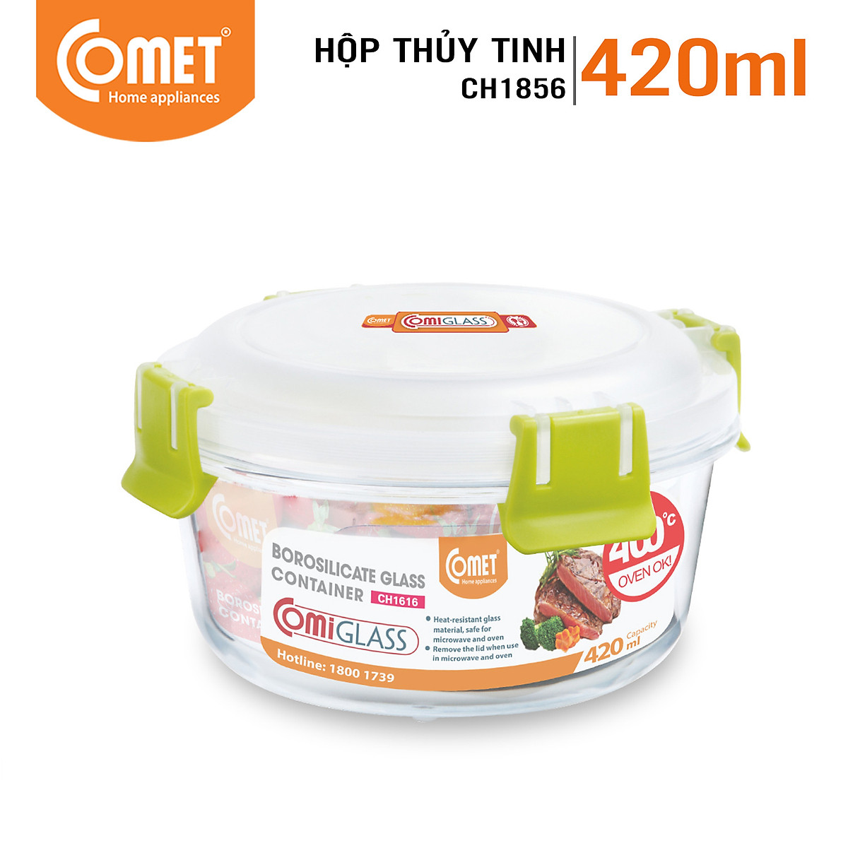 Hộp đựng thực phẩm thuỷ tinh 420ml Comet CH1856 - Hàng chính hãng