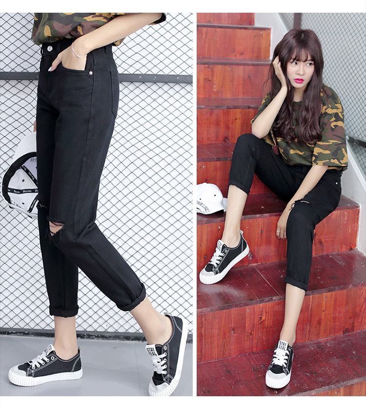 Quần Jean dài phom Baggy nữ dài dành cho Big size màu đen tuyền lưng cao co dãn mạnh 3979