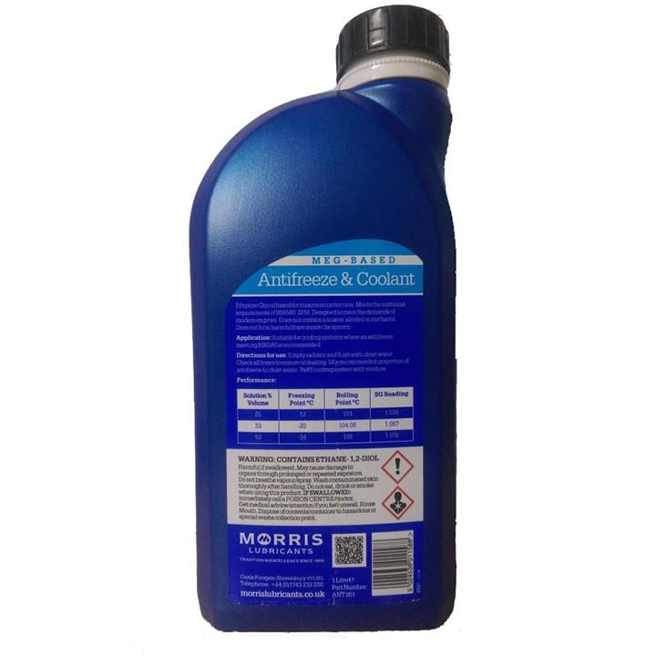 Nước làm mát động cơ màu xanh cho ô tô, xe máy Morris MEG Antifreeze and Coolant 1L