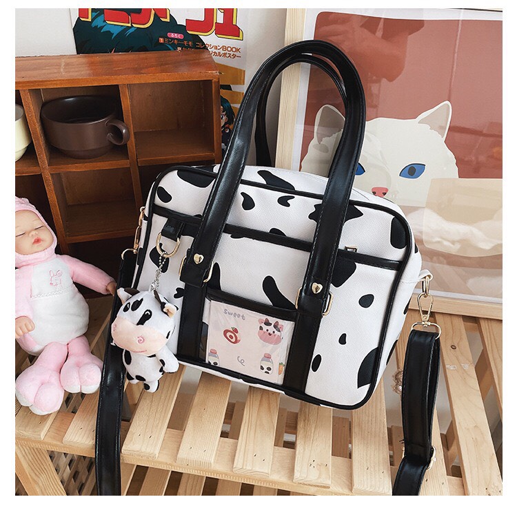 Túi đeo chéo bò sữa vải Canvas in bò trắng đen thời trang Ulzzang Unisex - B100