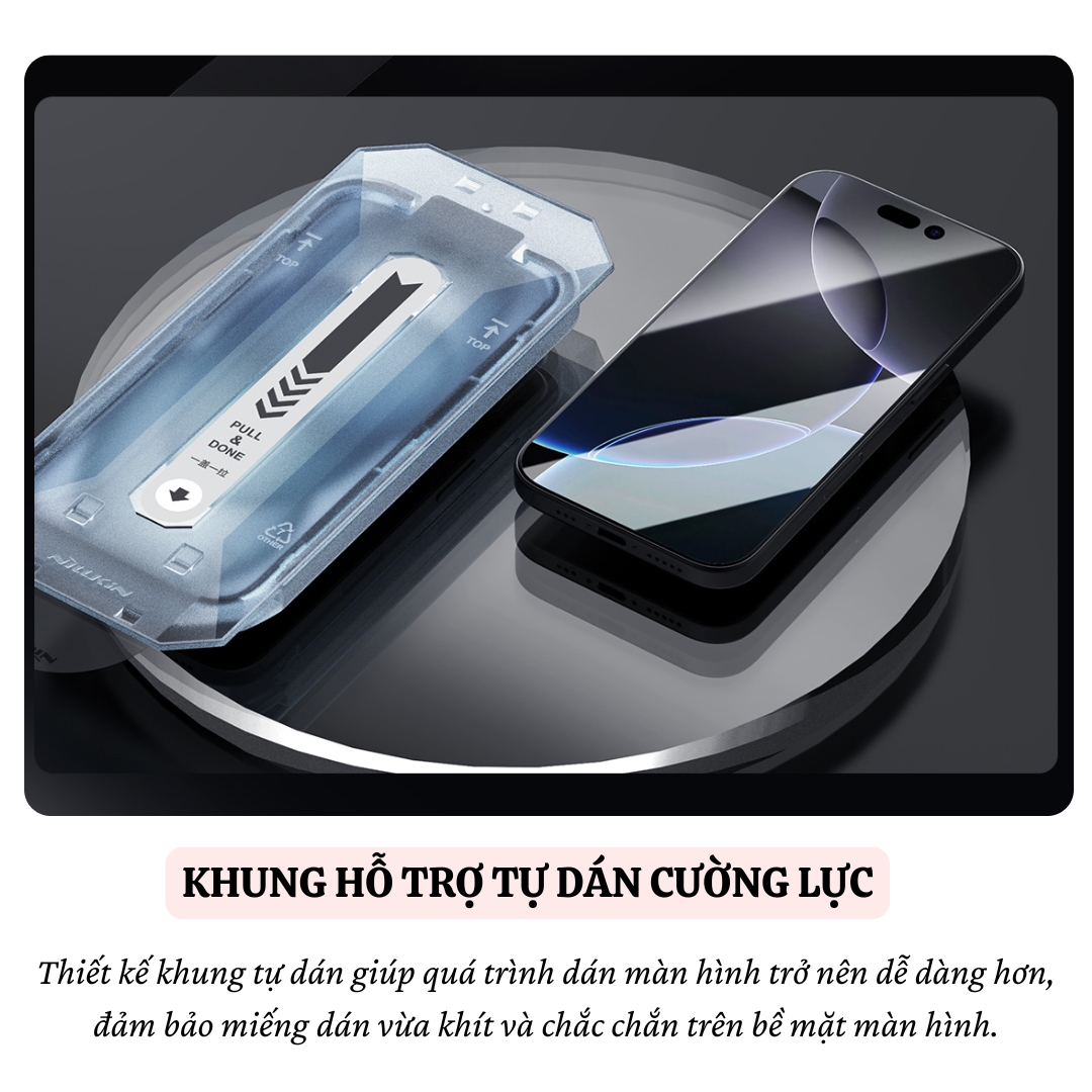 Cường lực Full viền kèm khung cho iPhone 16 Pro Max / 16 Pro hiệu Nillkin CP+ PRO Phủ Nano, vát cạnh 2.5D, lớp Olephobic - Hàng nhập khẩu