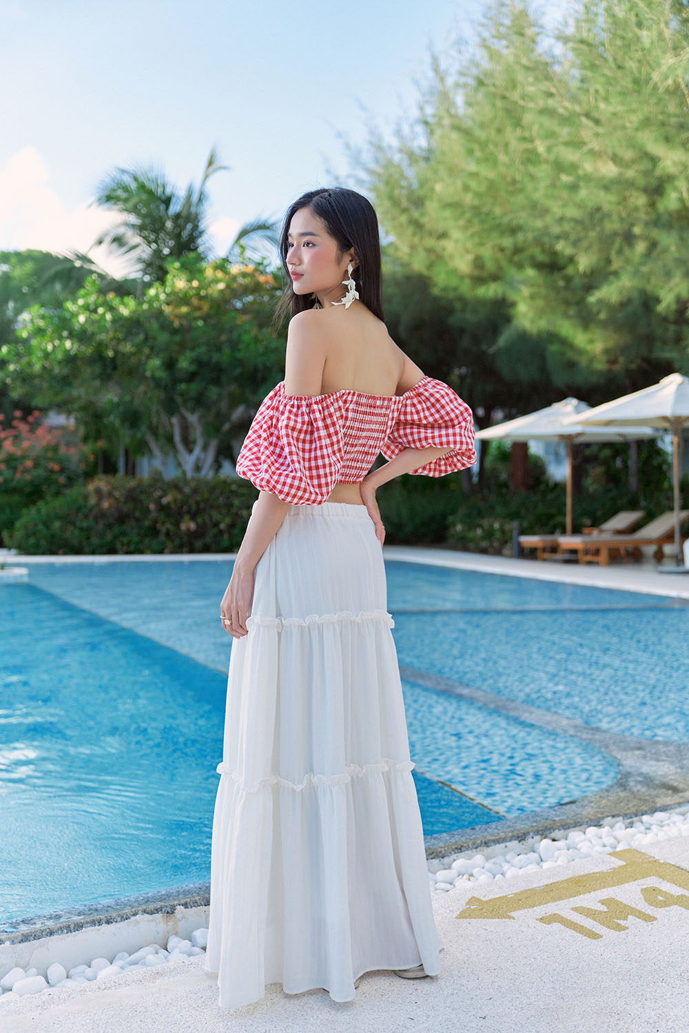 DOTTIE - Chân váy maxi xếp nhún - Trắng - S0172