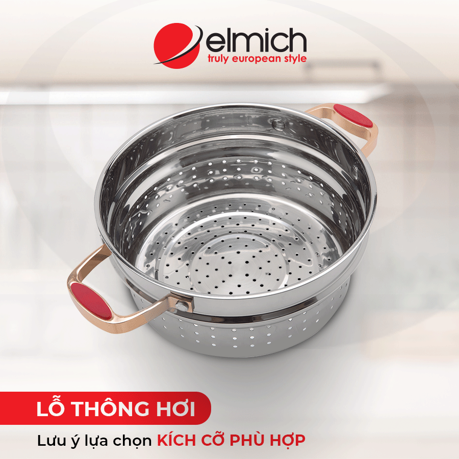 Nồi Hấp Elmich Inox 304 Red Velvet EL0979 (28 cm)