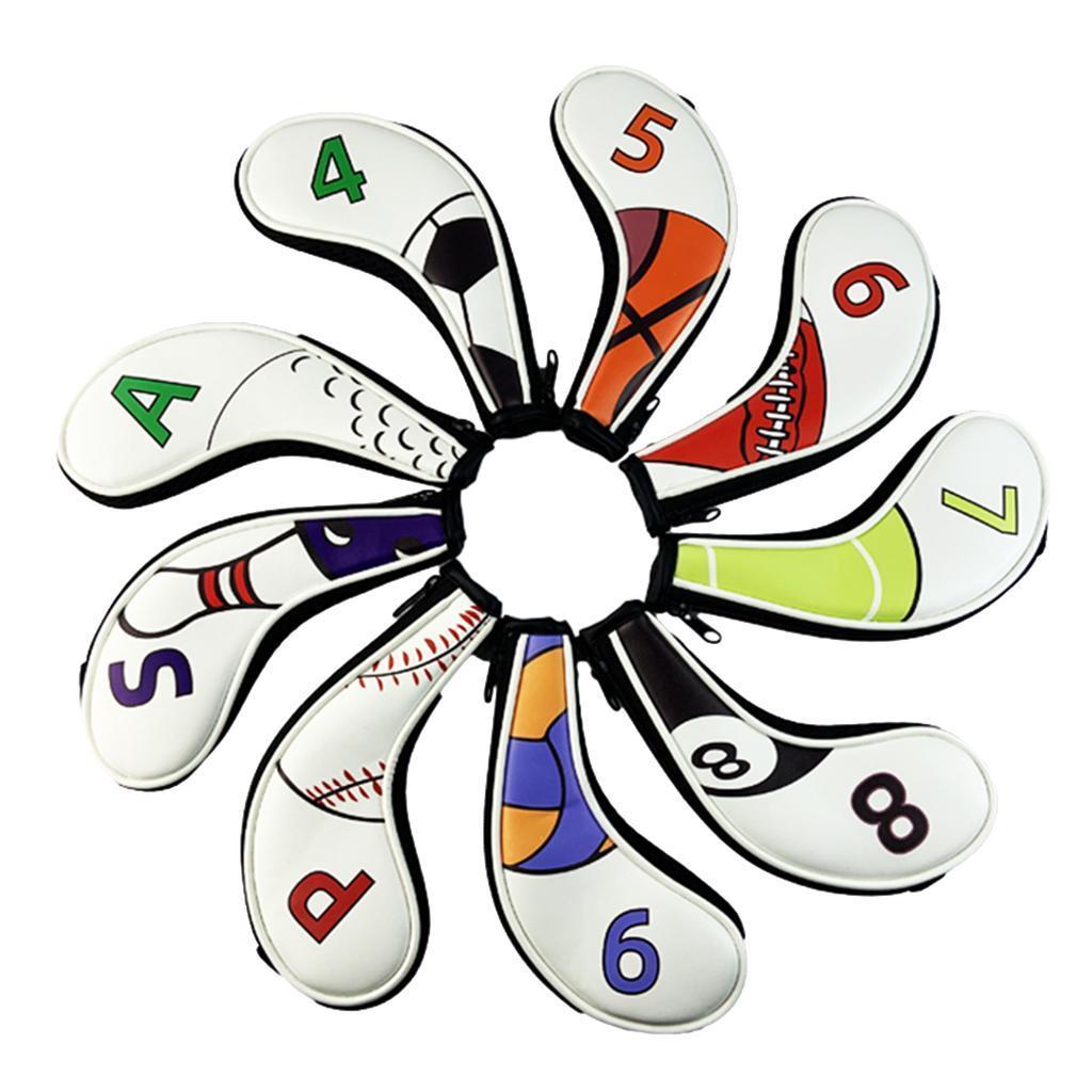 9pcs Waterproof Golf Club Covers PU Leather Headcover Iron Protector Guard