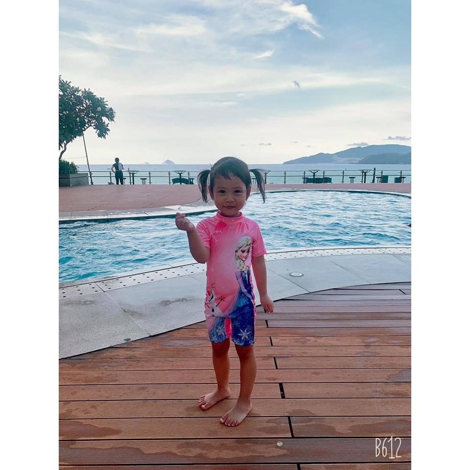 Bộ đồ bơi bé gái liền thân size đại, bộ bikini đi biển in hình công chúa Elsa co giãn tốt, nhanh khô, chống nắng