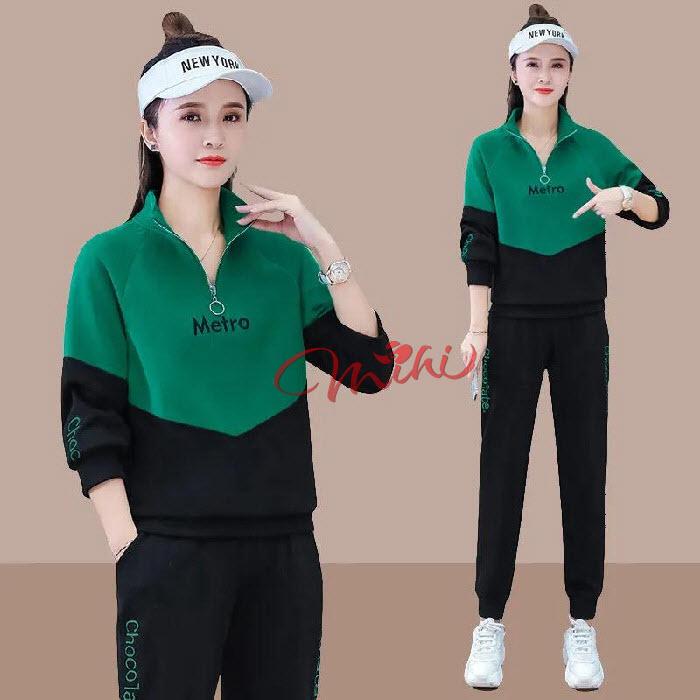 Bộ thể thao nữ đẹp Umi B94 - Set đồ thể dục thu đông - Quần áo thời trang trung niên cho mẹ, trung tuổi giá rẻ Bigsize - Xanh than