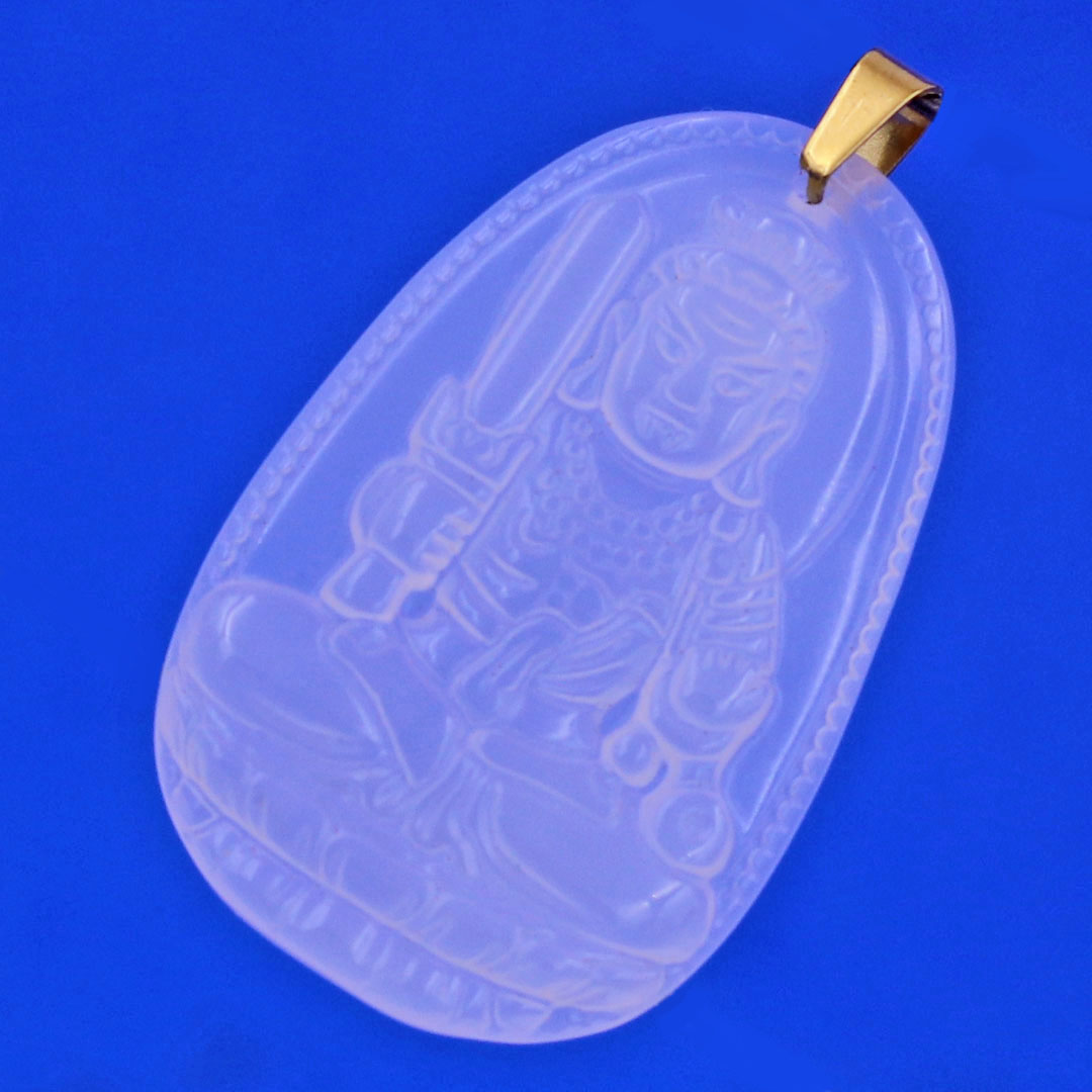 Mặt Phật Bất động minh vương mã não trắng 3.6 cm kèm móc và dây chuyền inox, Mặt Phật bản mệnh