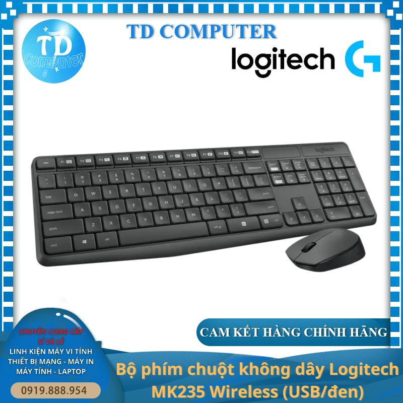 Bộ bàn phím chuột không dây Logitech MK235 Wireless (USB/đen) - Hàng chính hãng DGW phân phối