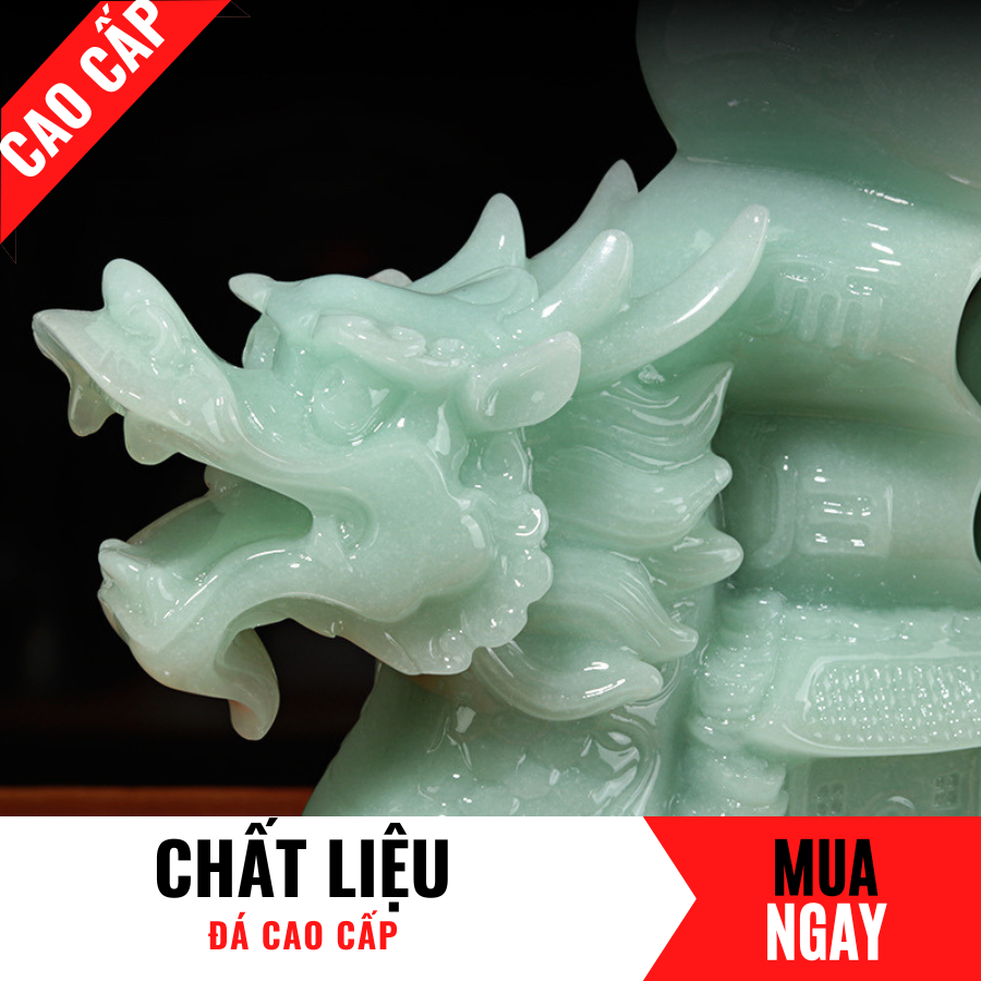 Thuyền Buồm Rồng Trang Trí Phong Thủy Bằng Đá Hoàng Ngọc Cao 31cm