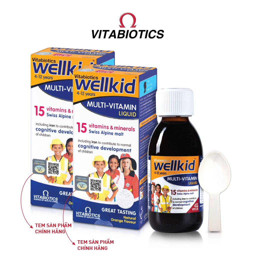 Combo 2 Siro Uống Cho Bé Vitabiotics WELLKID Multi-Vitamin Liquid Nâng Cao Đề Kháng, Hỗ Trợ Phát Triển Toàn Diện 150ml