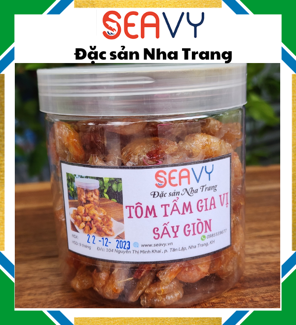 Đặc Sản Nha Trang - Tôm sấy giòn tẩm gia vị ăn liền Đặc sản Nha Trang Seavy Hộp 500g