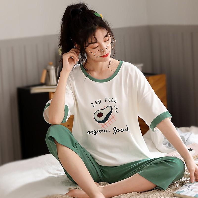 Bộ đồ đôi nam nữ mùa hè, chất vải cotton tự nhiên thoáng mát, tông màu xanh dịu nhé, họa tiết vui nhộn đáng yêu