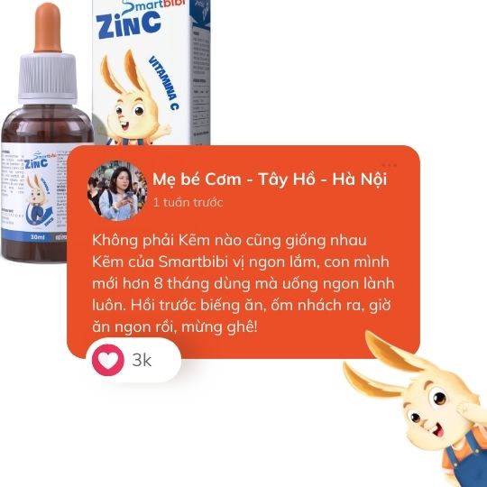 Smartbibi ZINC sirô bổ sung kẽm và Vitamin C hỗ trợ tăng sức đề kháng, cải thiện tình trạng biếng ăn, chậm lớn ở trẻ (30ml)