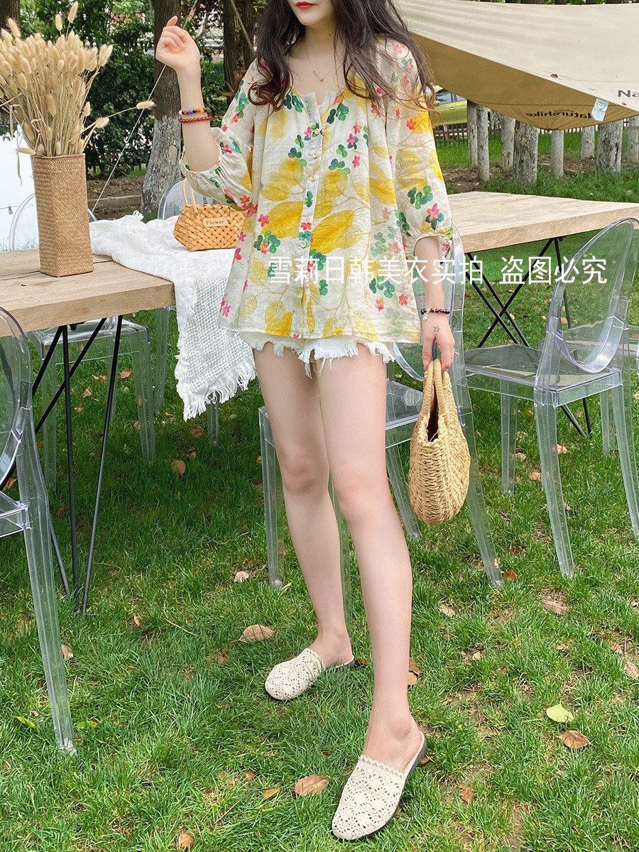 ÁO SƠ MI HOA CỔ TRỤ TAY LỞ