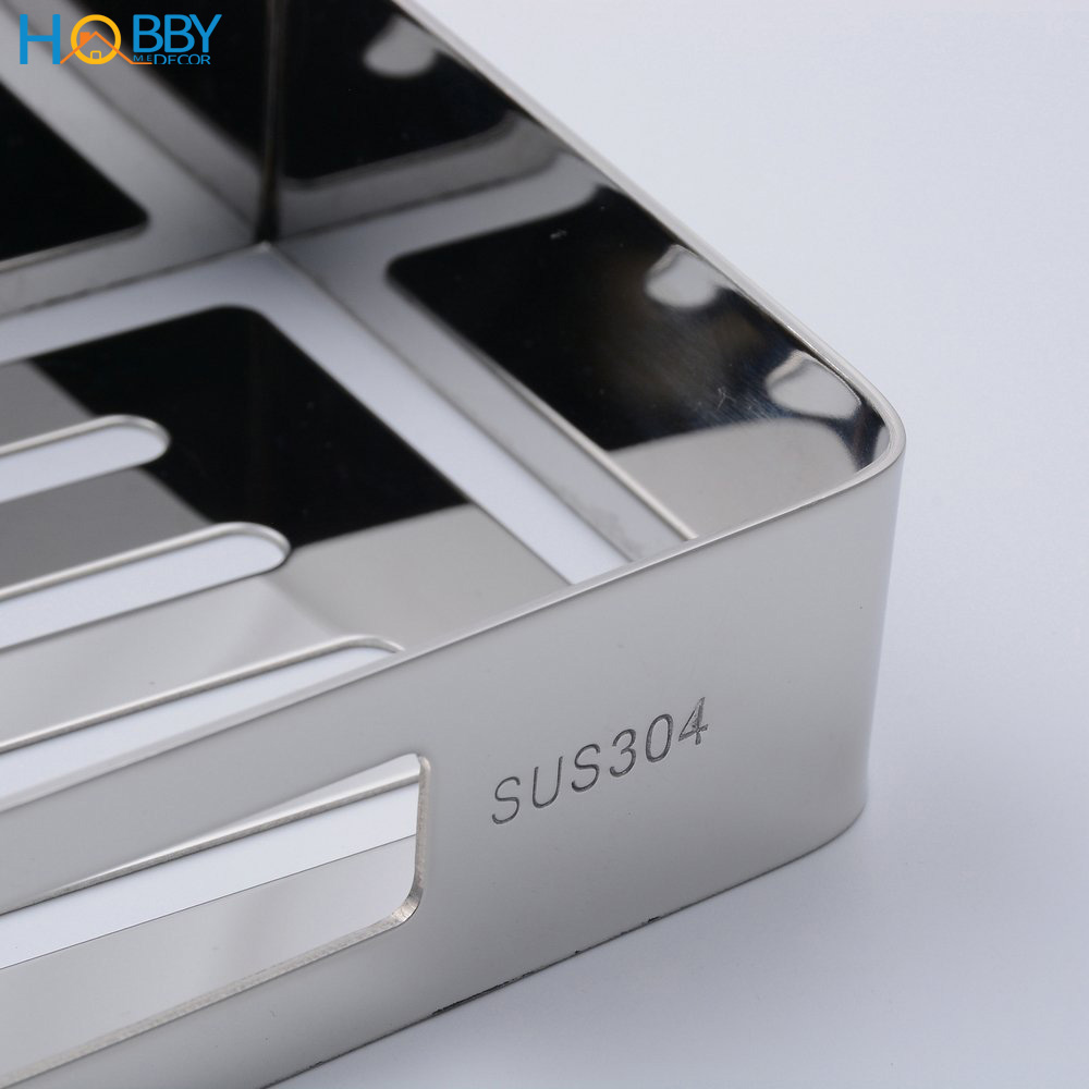 Kệ chữ nhật để đồ nhà tắm dán tường inox 304 Hobby Home Decor KCN1 có keo dán và đinh ốc